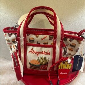 Aéropostale Canvas Tote Bag With French Fries & Burger Print and Fries Charm NWT
